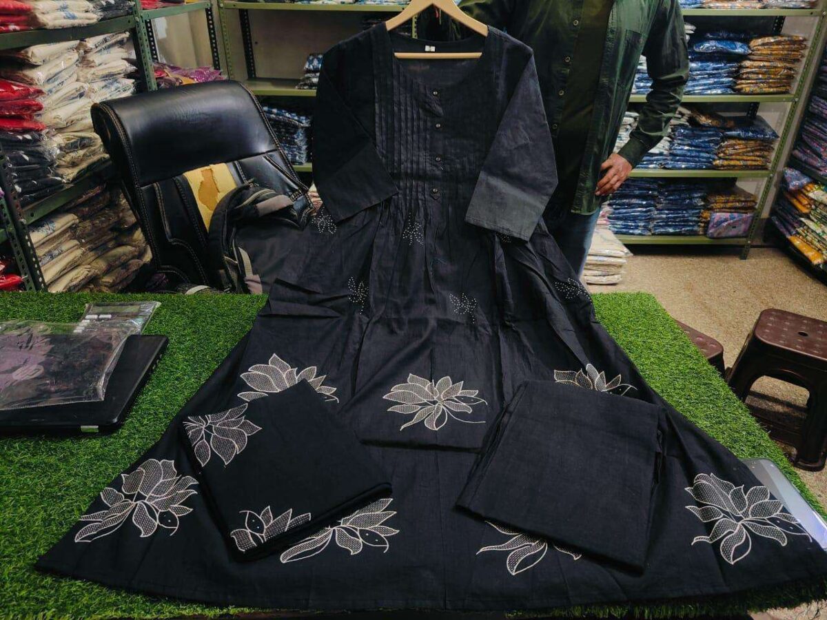 Flower Power ? Embroidered & Printed Cotton Dress for Women (M) - Image 3